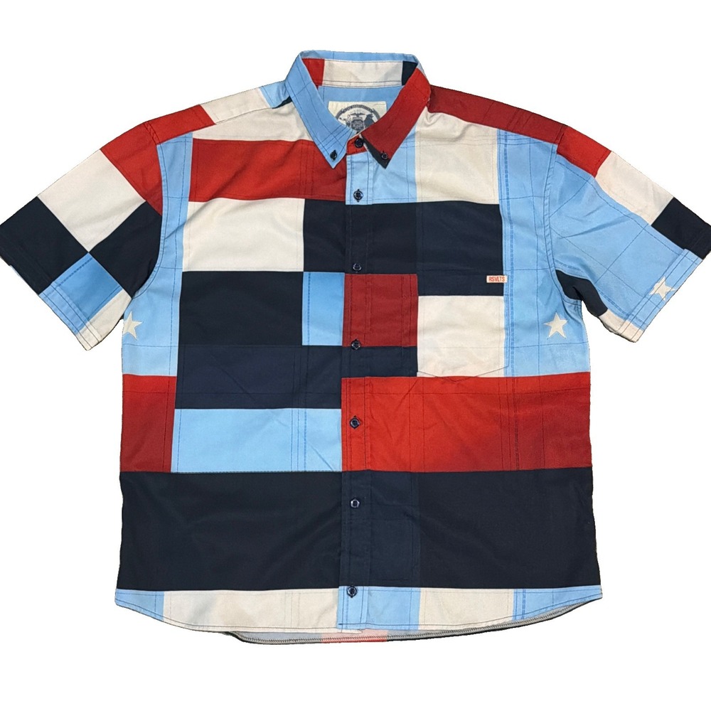 RSVLTS Men's Large Grandmas Quilt Americana Kunuflex Short Sleeve Shirt